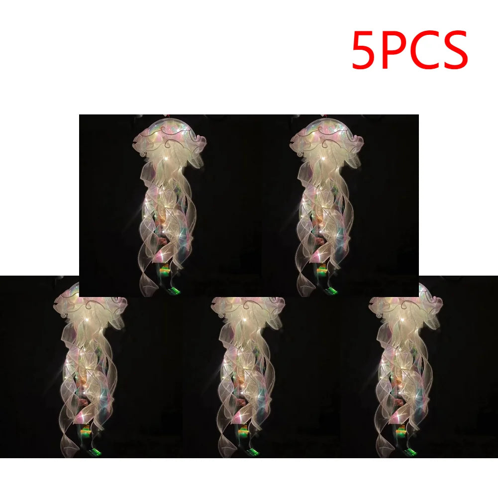 5PCS Jellyfish Hanging Night Light Lamp - Battery-Operated Bedroom Atmosphere Decor