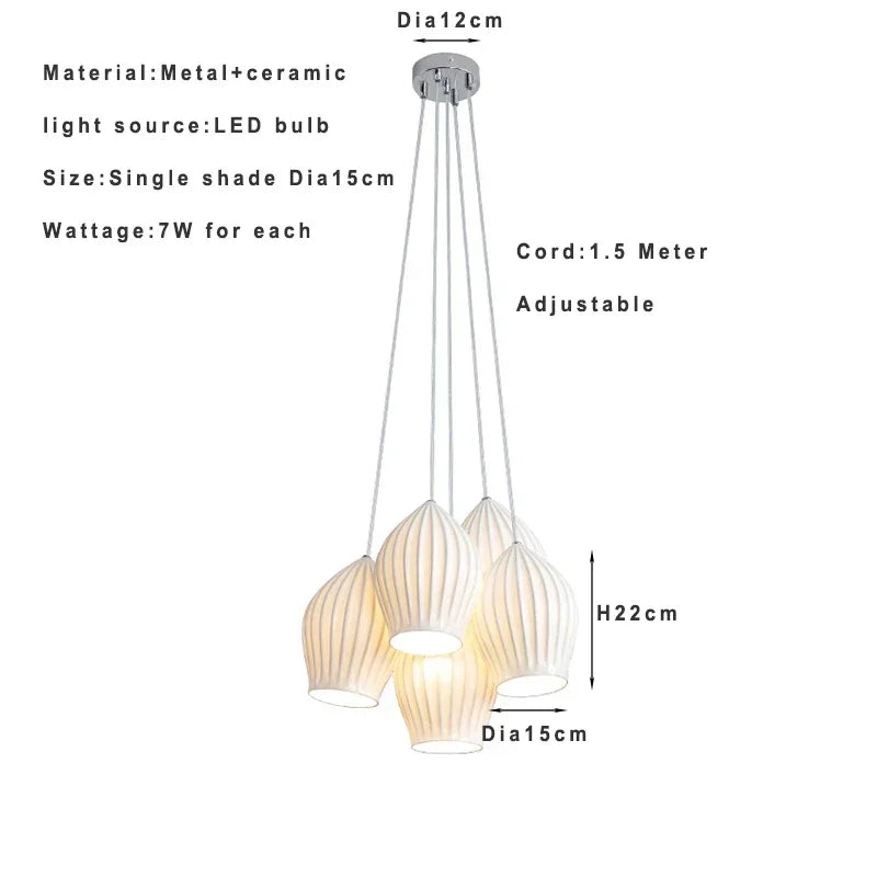 Nordic Modern Ceramic Lantern Energy-Saving LED Pendant Light - Creative Art Ceiling Chandelier Lamp Fixture for Restaurant, Dining Room & Home Decor