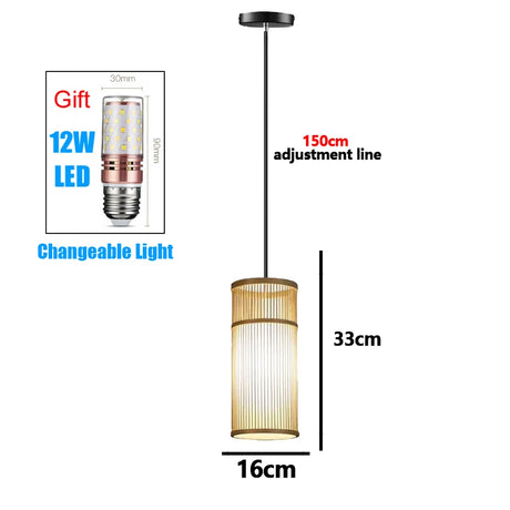 Handmade Vintage Pendant Lamp Bamboo Restaurant Café Chandeliers Wood Base E27 Bulb Lighting Hotel Bedroom Interior Classical