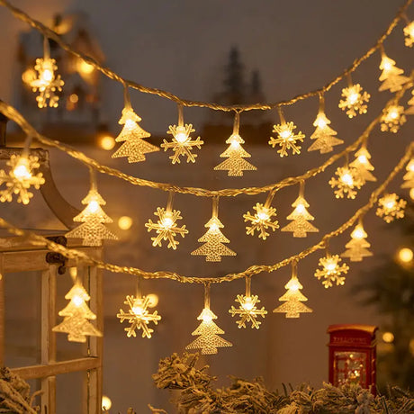 Christmas LED String Lights Snowflake Star Garland Fairy Lights Xmas Hanging Pendant Ornament New Year Party Decoration Lighting