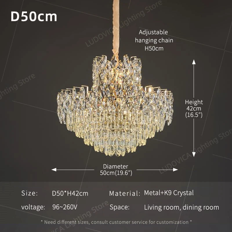 Luxury Crystal Chandeliers High-end Hanging Chandelier Villa Living Room Hall Lighting Lustre Dining Table Pendant Ceiling Lamp