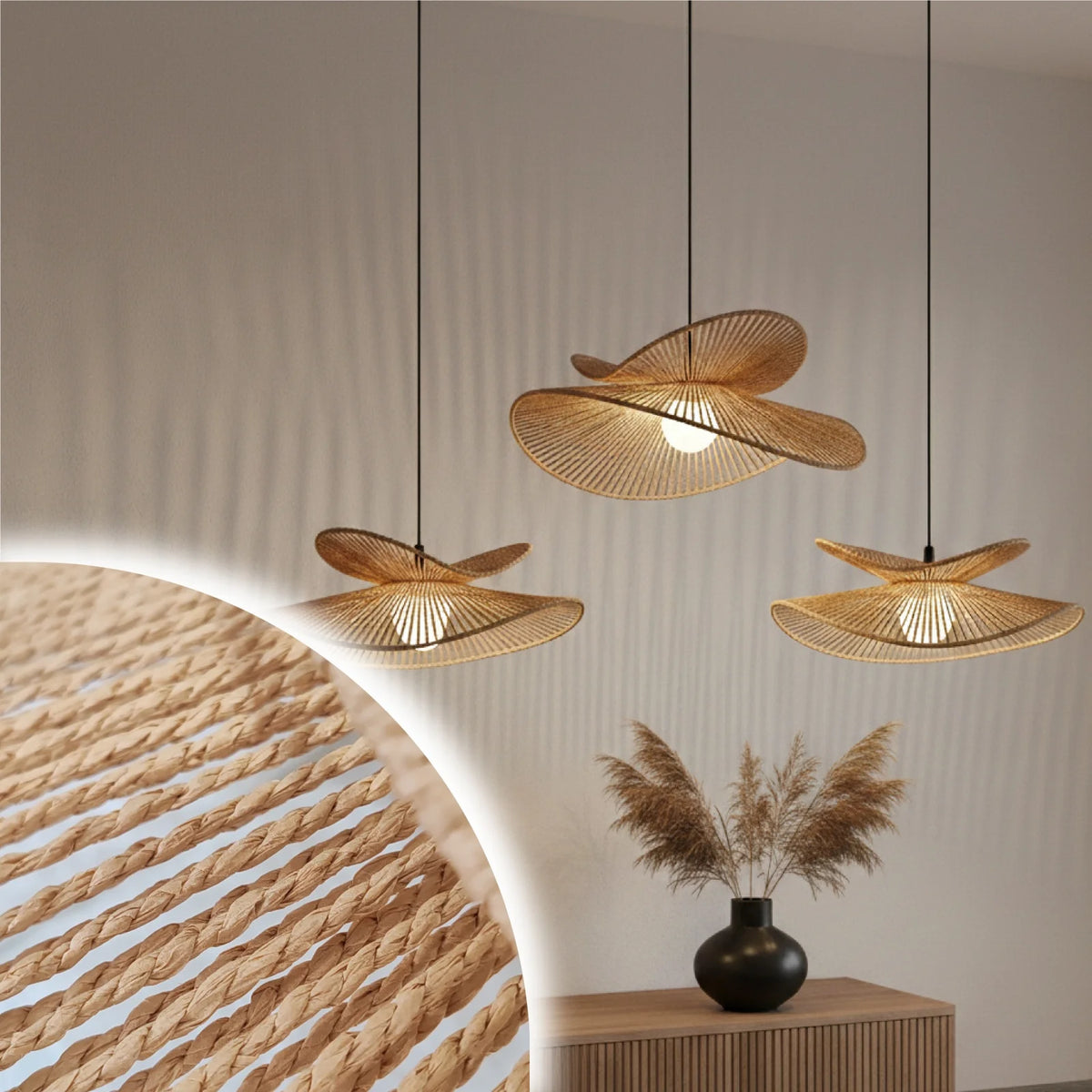 Wabi Sabi Lotus Shaped Woven Lamp Shade Handmade Pendant Cover for Living Room Kitchen Island Farmhouse Lighting Accessory