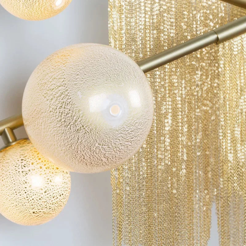 Designer G9 Chandelier Gold Tassel Led Glass Pendant Chandelier Lighting Living Room Rod Hanging Lamp Fixtures Room Decor