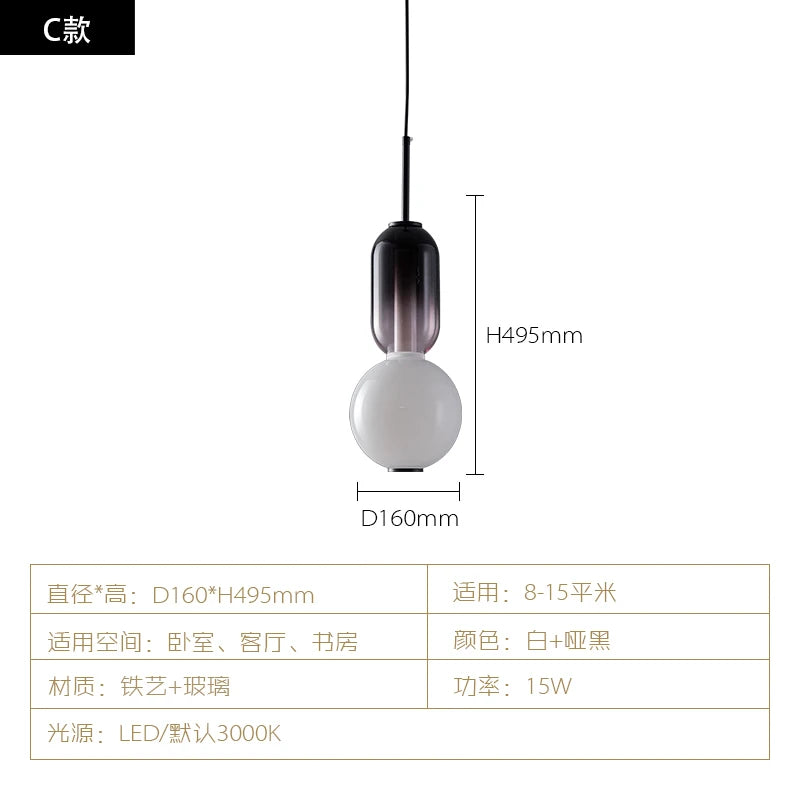 Nordic Colored Glass Pendant Lights Designer Poma Hanging Lamp Candy Glass Restaurant Bar Light Fixture Bedroom Bedside Lampara's