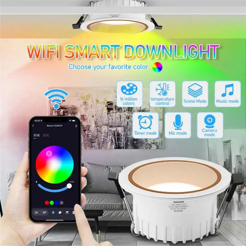 Smart Ceiling Light App Control Led Downlight Rgb Ww Cw 4inch 110v 220v Voice Control Smart Led Downlight Smart Home
