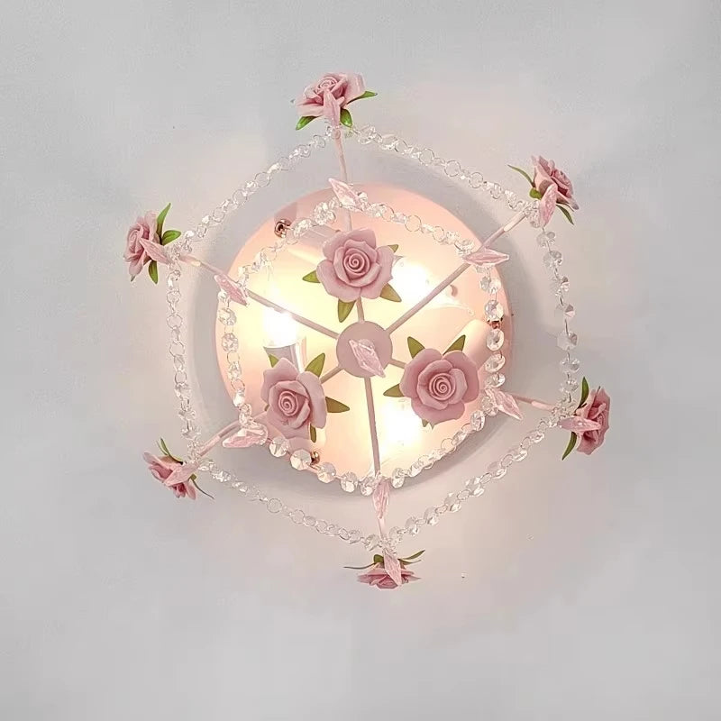 Pink Rose Bouquet Ceiling Lights Children's Room Princess Room Decor Light Romantic Girl Bedroom Corridor Bouquet Ceiling Lamps