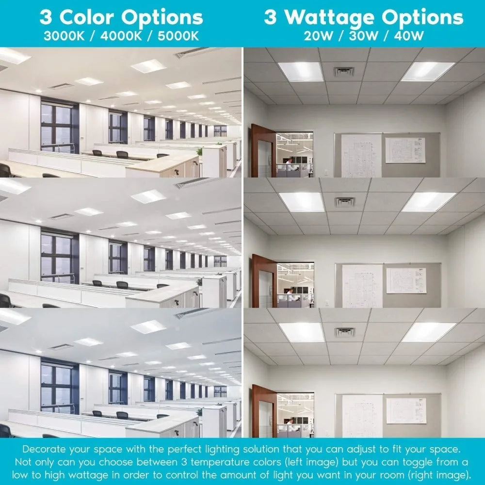 LED Light Flat Panel, 20/30/40W,  120-277V, (12 Pack), Dimmable Recessed Drop Ceiling Lights