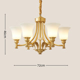 Solid Brass Chandelier with Glass Shades - 3-Color LED Luxury Dining Room Light