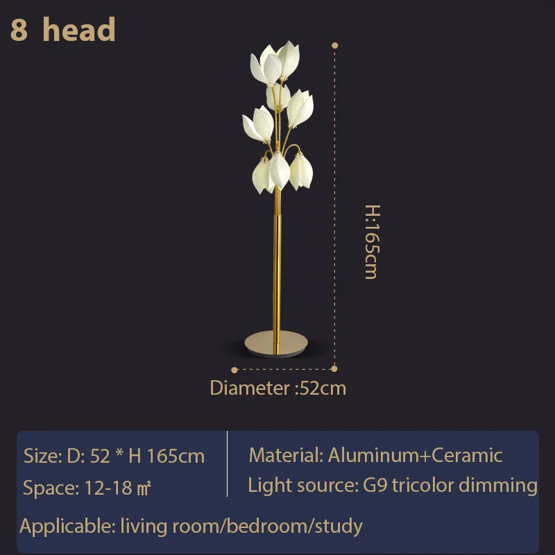 Post-modern Ceramic Magnolia Led Floor Lamp Indoor Home Decors Standing Lamps for Living Dining Room Bedroom Lamp Table Light