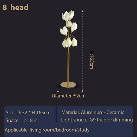 Post-modern Ceramic Magnolia Led Floor Lamp Indoor Home Decors Standing Lamps for Living Dining Room Bedroom Lamp Table Light