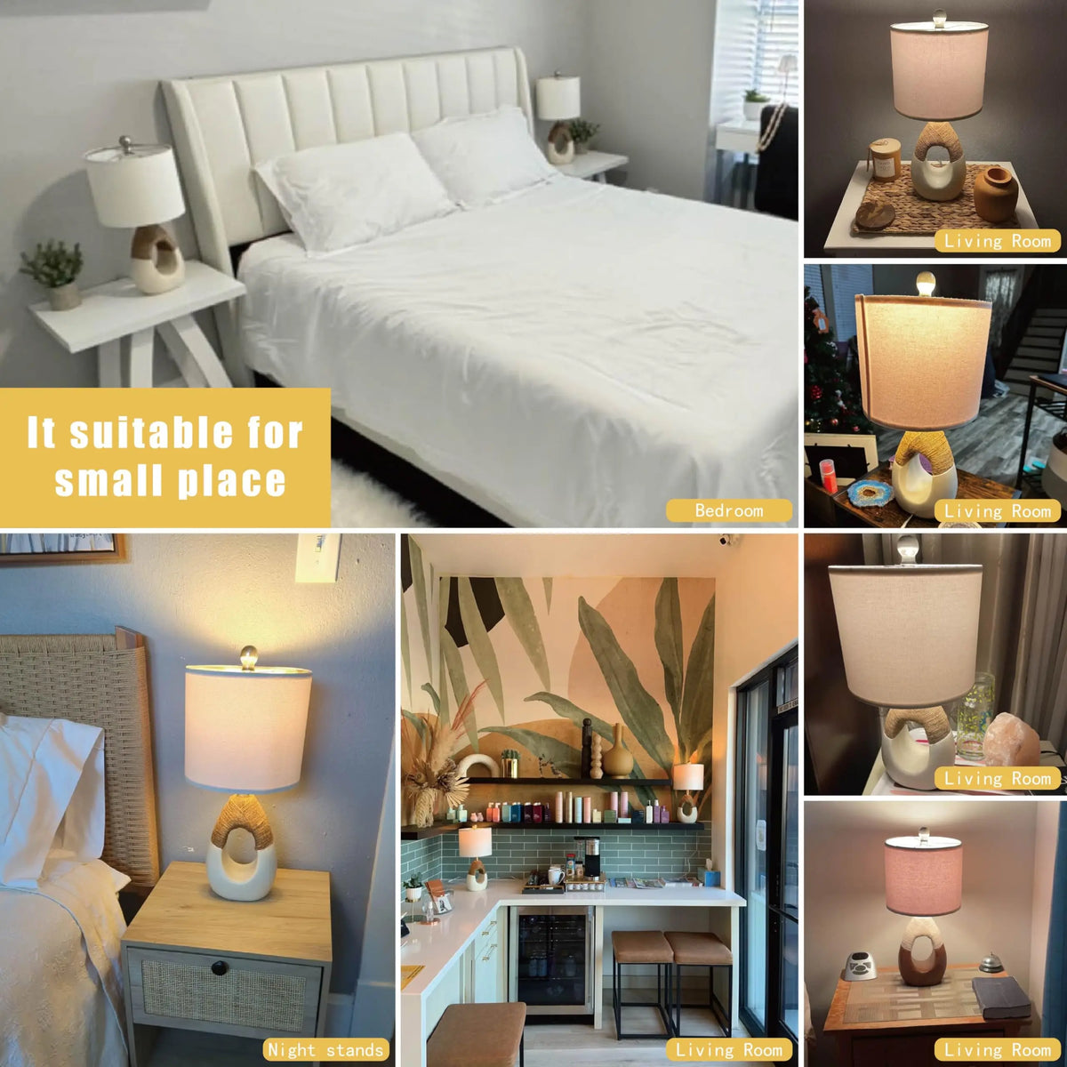 Table Lamps Bedroom Living Room Set 2 Small Farmhouse Rattan Table Lamp 19”Rustic Home Decoration Nightstand Bedside