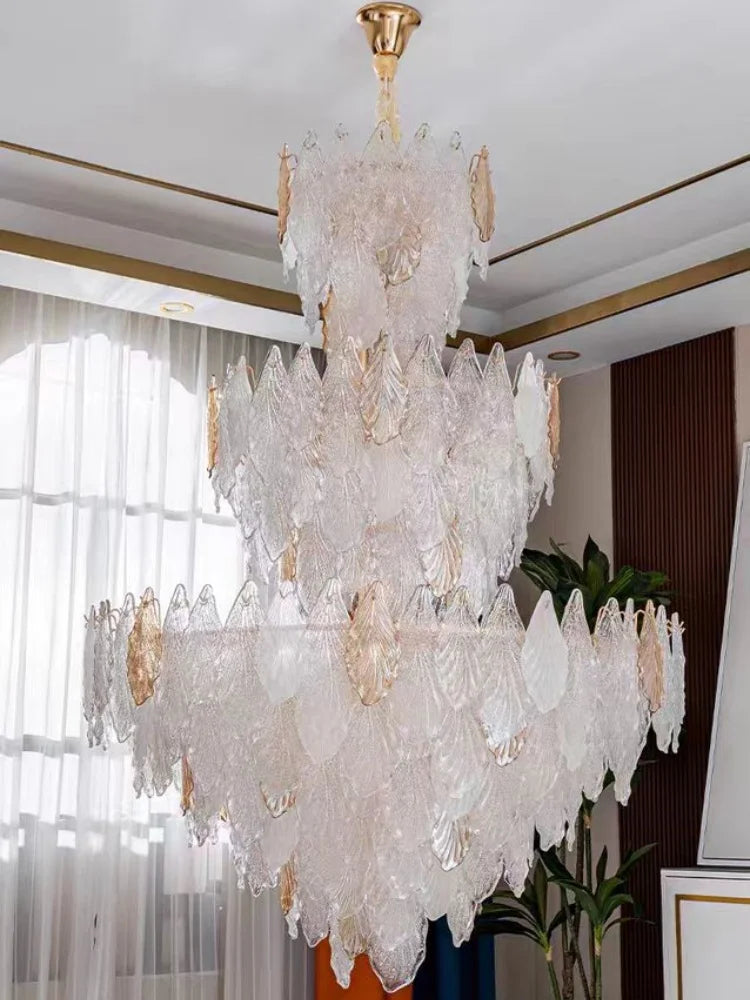 Villa Chandeliers Duplex Ceiling Living Room Lamps Creative Leaves Ginkgo Leaves Crystal Glass High-end Wholesale Pendant Lamps