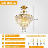 Luxury Gold Crystal Ceiling Light, Round Dimmable Semi-Flush Mount Modern Crystal Ceiling Light for dining room/bedroom/hallway