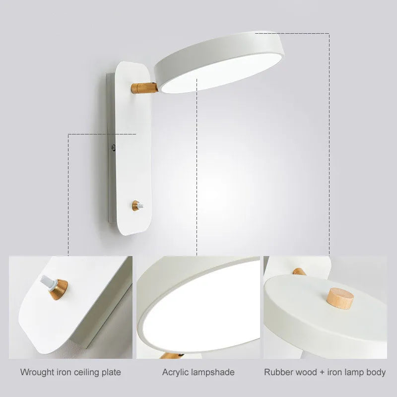 Nordic Macaron Wall Sconce Rotatable With Switch TV Background Wall Lights Modern Bedroom Bedside Aisle Home Reading Wall Lamps