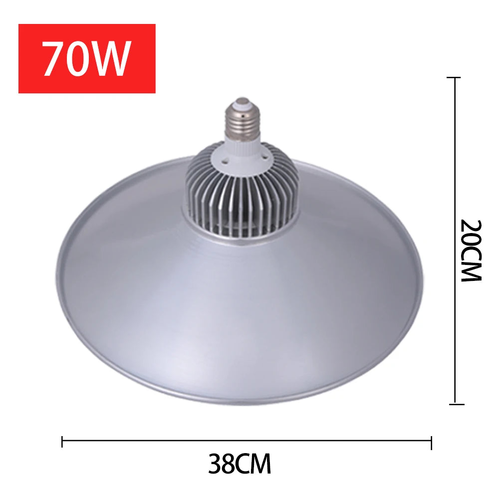 E27 LED High Bay Light (30W/50W/70W/100W) 220V - IP65 Waterproof Cold White Industrial Lighting for Workshop, Garage & Shopping Mall