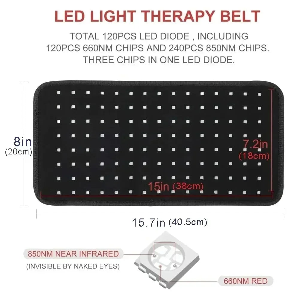 NEW 120 LEDs Red Light Belt 660nm&amp;850nm Infrared Light Therapy Pad for Body Fatigue Deep Therapy for Back Knee Hands Feet Relief