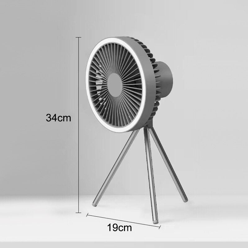 2 in1 Camping Fan Multifunction Home Appliances Usb Rechargeable Desk Tripod Stand Ceiling Cooling Fan With LED Night Light