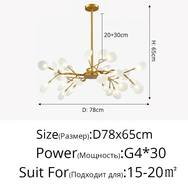 Modern Firefly LED Chandelier Black Gold for Living Room Bedroom Hall Home Decor Indoor Lighting Minimalist Ceiling Pendant Lamp