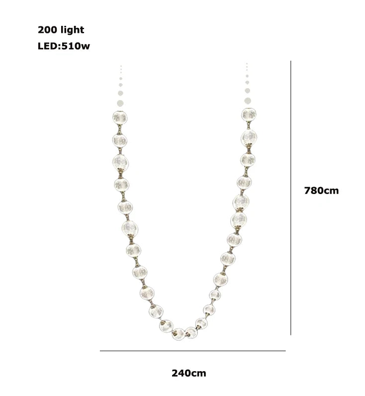 2026 Trendy Pearl Necklace Design LED Dimmable Chandelier Balls Staircase 6 m Long Suspension Luminaire Lampen For Living Room