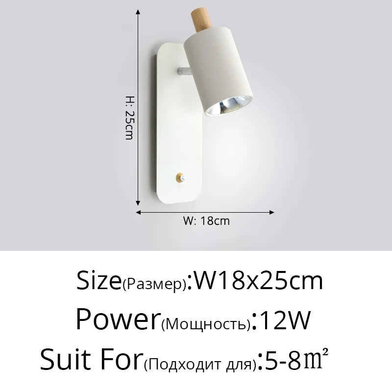Nordic Macaron Wall Sconce Rotatable With Switch TV Background Wall Lights Modern Bedroom Bedside Aisle Home Reading Wall Lamps