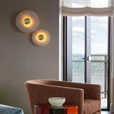 Art Deco Round LED Wall Sconce - Natural Marble & Brass Corridor Light