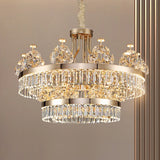 Building Home Atmosphere Living Room Postmodern Light Luxury Double-Layer Crystal Chandelier Villa Building Duplex Pendant Light
