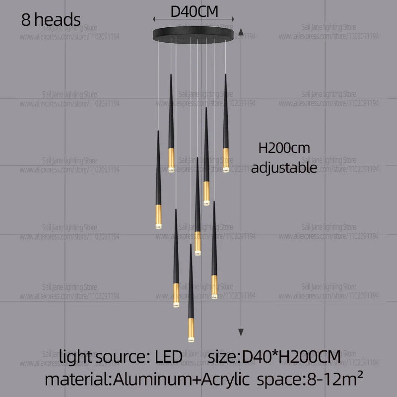 New Luxury Chandelier Nordic Conical Light Modern Living Room Duplex Attic Long Pendant Light Villa Staircase LED Pendant Light