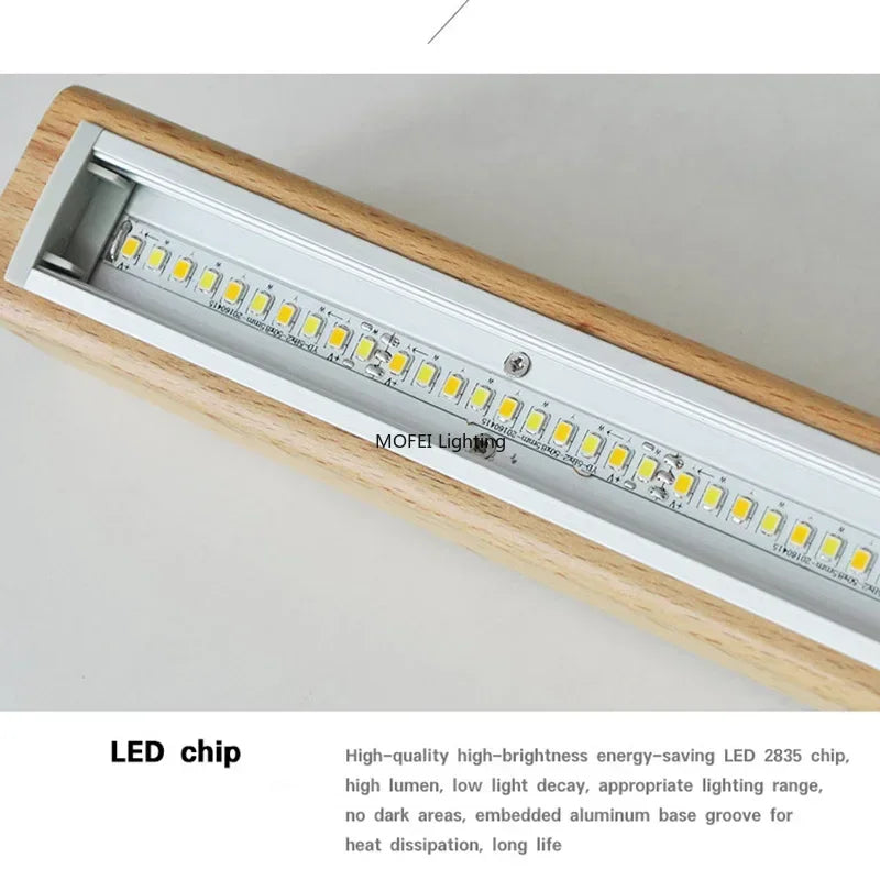 Nordic Long Wood Strip LED Pendant Light Dining Table Lamp Minimalism Suspension Chandelier Living Dining Room Lighting Fixture