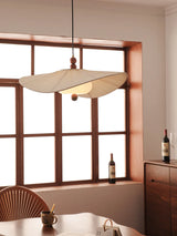 Wabi-Sabi Wood & Cloth Pendant Light - Retro Fabric Ceiling Chandelier Lamp Fixture with Glass Accents for Restaurant, Hotel & Home Decor