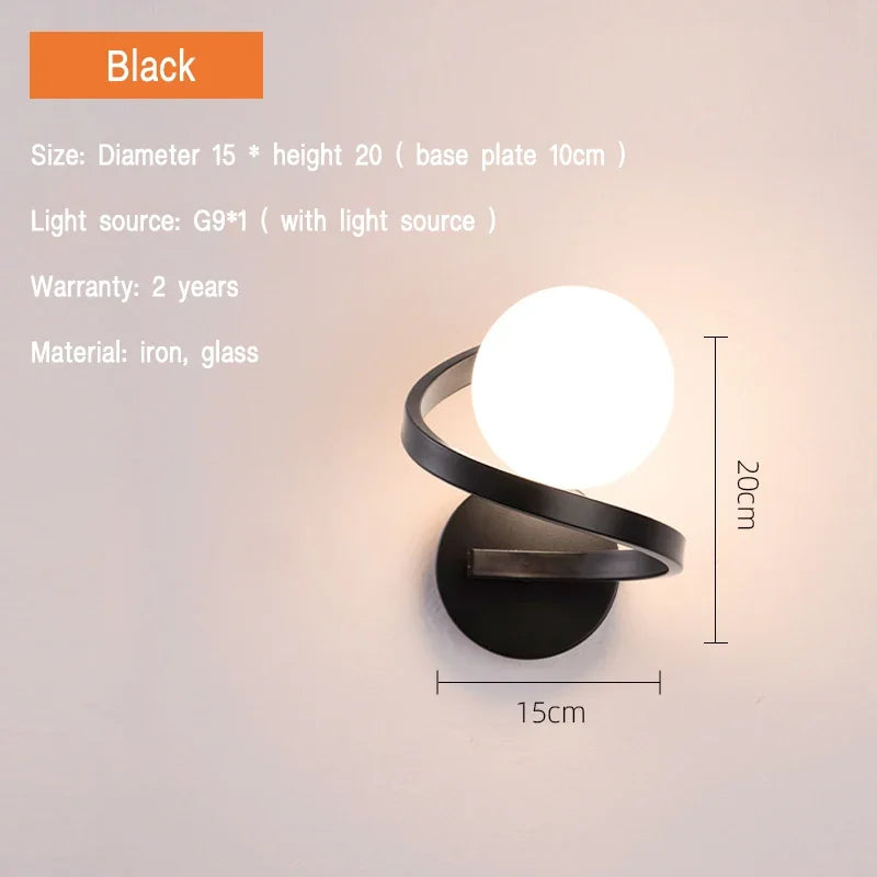 Modern Glass Wall Lamp Bedside Black Gold Wall Light Nordic Simple Sconce Living Room Bedroom Hallway Decors Illumination Fixture