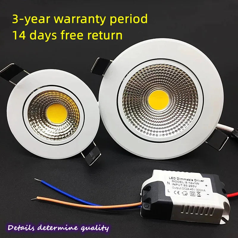 Super Bright AC85~265V Recessed Dimmable LED Downlights COB 5W 7W 9W 12W 15W 20W Ceiling Spot Lights Background Lamp Home Shop Light