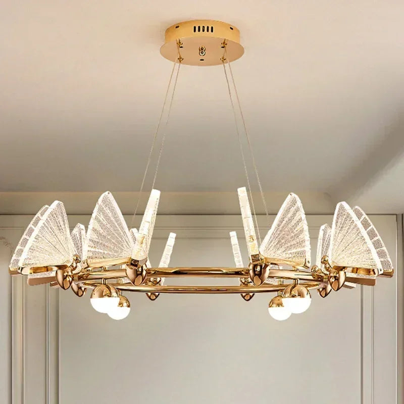 Nordic Creative Circular Butterfly Chandelier Bedroom Living Room Restaurant LED Pendant Lamps Modern Home Lighting Decoration