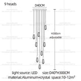 Modern Luxury Crystal Chandelier Hanging Staircas Water Droplet Pendent Lamp Villa Living Room Ceiling Light Attic Pendant Light