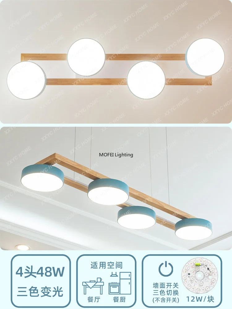 Nordic Log Style Restaurant Pendant Light FixtureDining Table Bar Chandelier LED Minimalism Solid Wood Modern Strip Home Decor