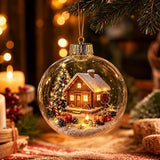 8cm Christmas Ball Ornament Acrylic with Light Xmas Hanging Decoration Transparent DIY Snowman Crystal Ball Christmas Decor