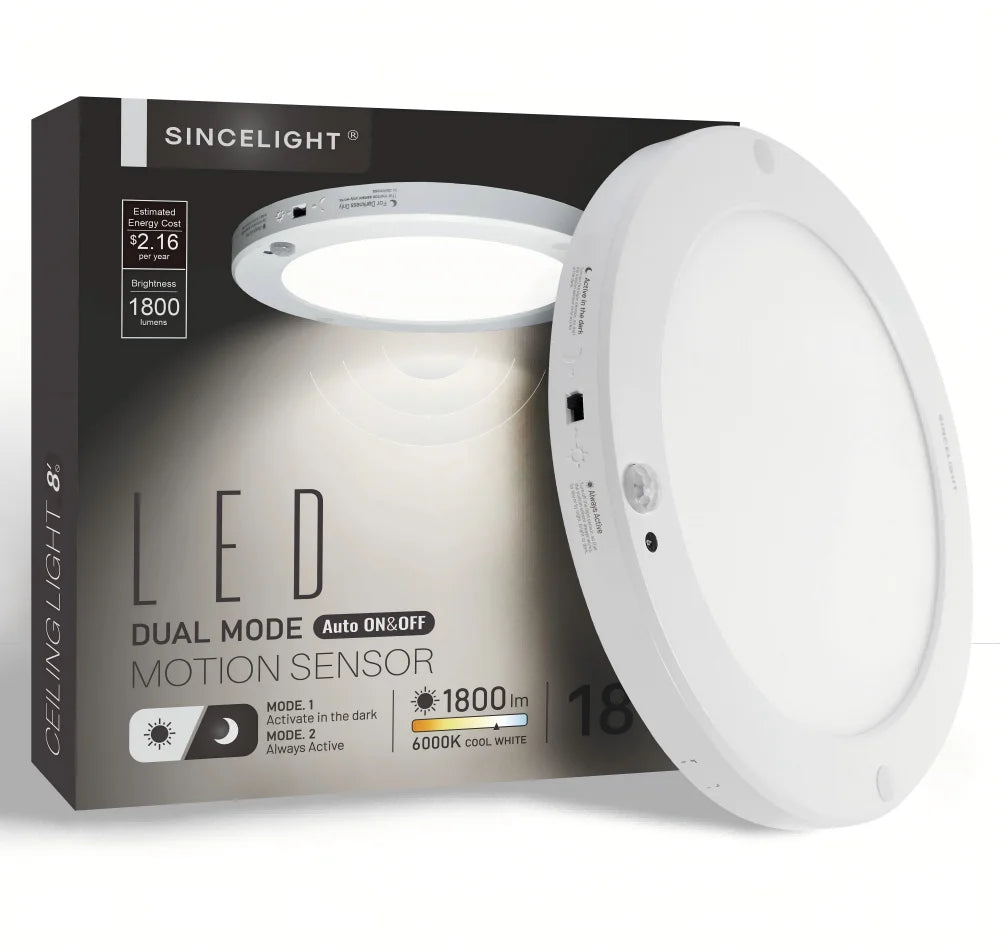 LED Motion Sensor Round Panel Ceiling Light - 18W Dual Mode Detector Fixture