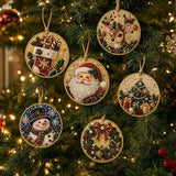 6Pcs Wooden Christmas Decoration DIY Pearl Art Kits for Adults, Xmas Tree Crafts Hanging Ornament Kit with Beads, Gems & Twine