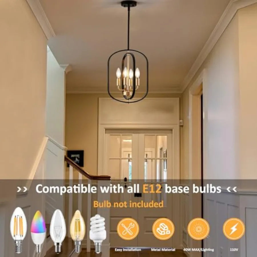 Black and Gold Chandelier for Dining Room Light Fixture Chandelier for Entryway Light Fixture Foyer Lighting Fixtures Adjustabl