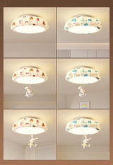 Cartoon Bear Horse Rabbit Ceiling Lamps for Children's Room Bedroom Nursery School Boy Girl Pink Blue Fabric Chandelier Light