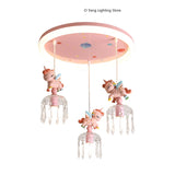 Princess Room Pendant Light Creative Pink Cartoon Unicorn LED Eye Protection Headboard Simple  Bedroom Children's Room Light