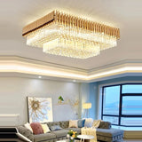 Modern round square layered crystal chandelier black gold luxury Led ceiling lamp living room main lamp villa foyer lighting