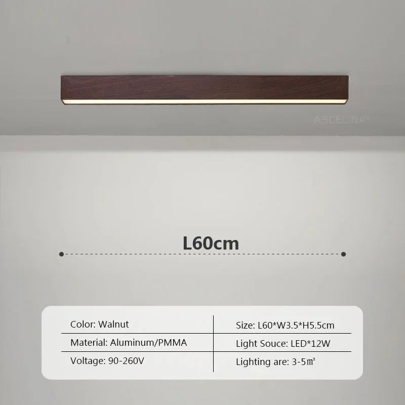 Modern LED Ceiling Lamp for Living Dining Room Long Strip Wooden Decor Lamps Entryway Bedroom Aisle Cloakroom Lighting Fixture