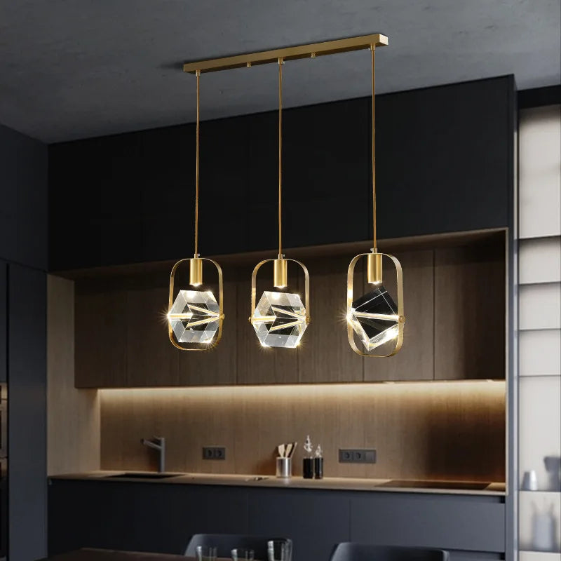 Modern Led All Copper Pendant Light Crystal Chandelier Luxury Lighting Living Room Kitchen Dining Room Home Decors Hanging Lamp