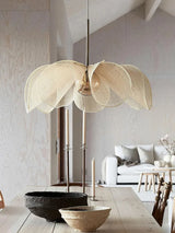 French Fabric Flower Pendant Light - Romantic Creamy LED Chandelier