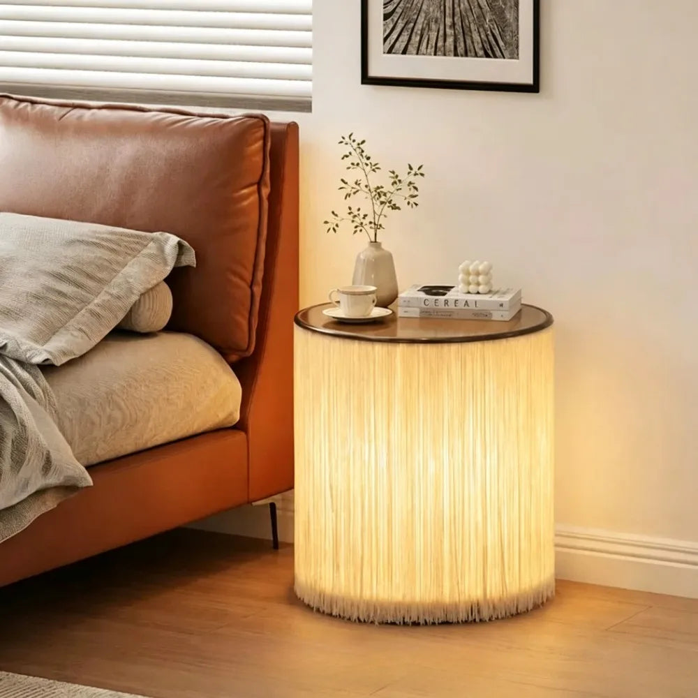 Modern Tassel Fringe Accent Table Lamp with E27 Bulb - Boho Decorative Desk & Bedside Light Fixture for Living Room, Bedroom & Office Decor