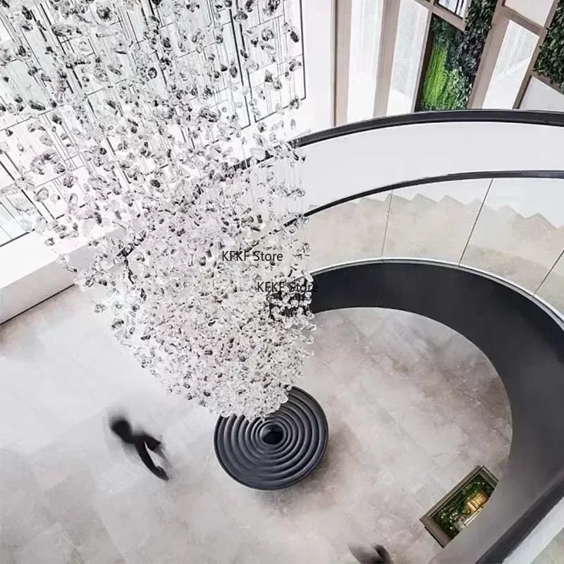 Luxury Large Staircase Led Chandelier Modern Stone Crystal Light Fixture Living Room Long Hallway Lobby Indoor Home Hanging Lamp