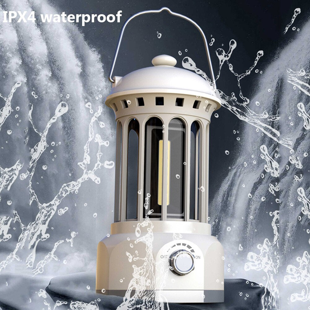 Portable Retro Camping Lantern Emergency COB Camping Light Waterproof Lightweight Tent Lamp with Hook for Outdoor Hiking BBQ