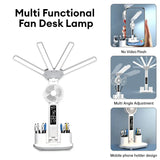 3in1 Multifunction Table Lamp LED Four-headed Folding With Fan Calendar Clock USB Rechargeable Desk light 3 color Reading Lamp