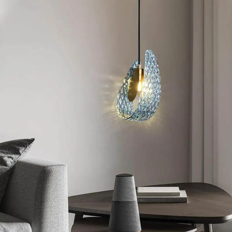 Creative All-copper Headboard Chandelier Light Luxury Individual All-copper Bedroom Blue Glass Lamp Indoor Home Decor G9 Bulb