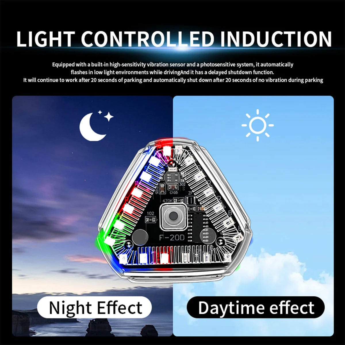 Triangle Solar Powered Strobe Warning Light - Colorful LED Motorcycle Tail Signal Lamp